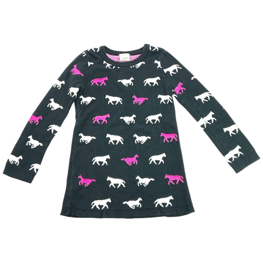 Sonoma Navy Blue Horse Print Sweater Dress Kids Size 6 Knit Long Sleeve